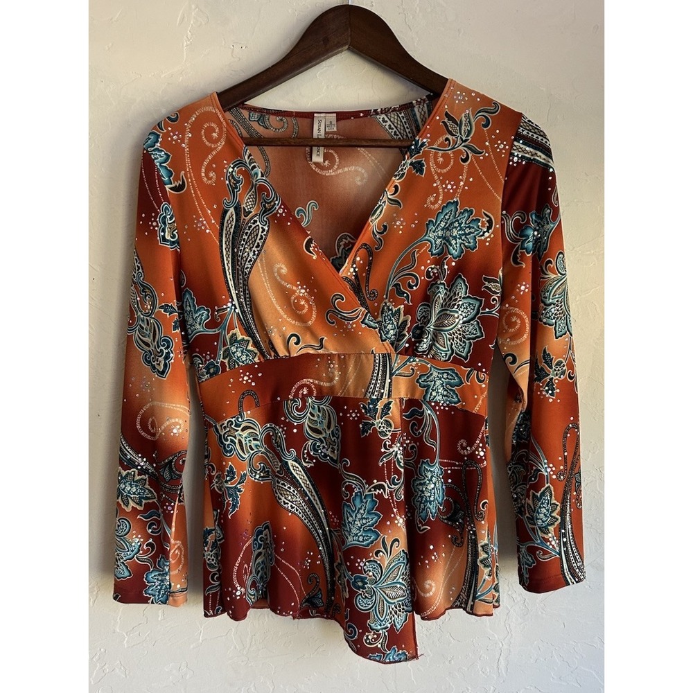 Vintage 90s Y2K Fairy Grunge Babydoll Top S Paisley Sparkle Asymmetrical Dainty